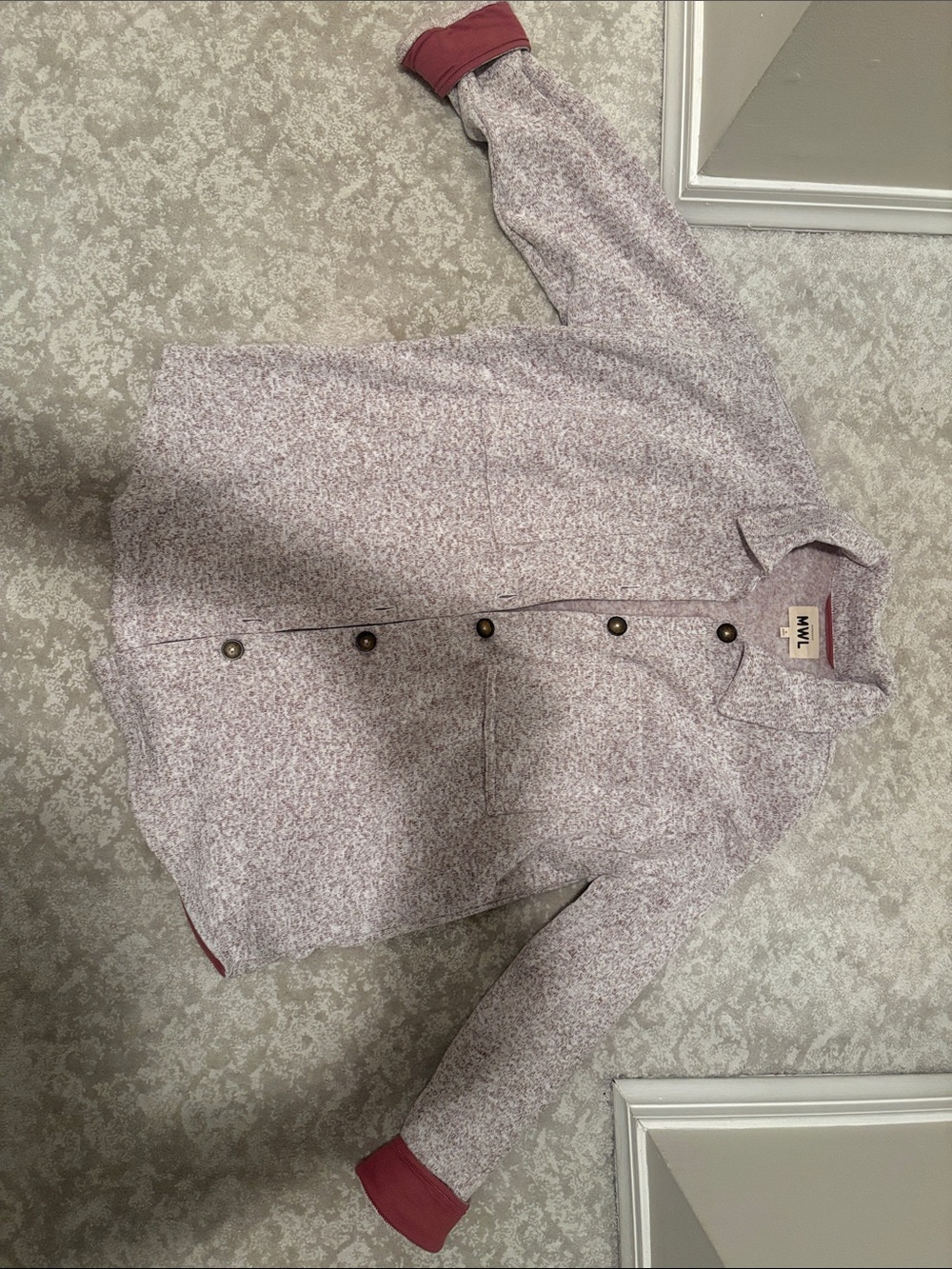 Madewell Pink Flecked Utility Jacket with Maroon Cuff Accents